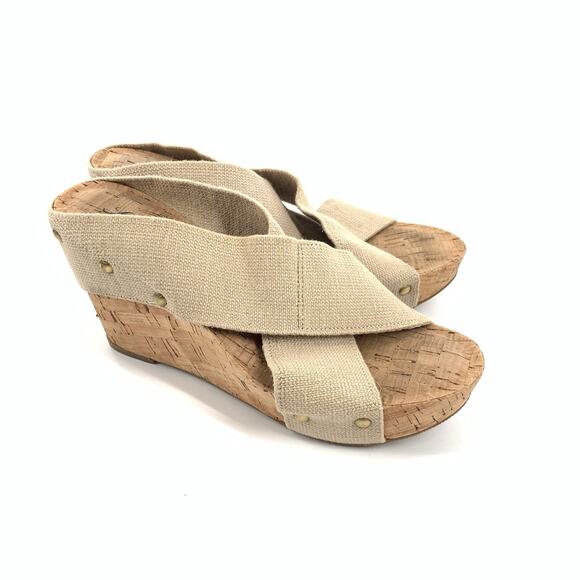 Lucky Brand Miller 2 Wedge Open Toe Cork Sandals Size 6.5 M Womens Cream Beige - Picture 1 of 9